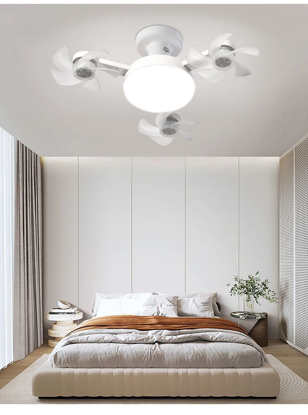 Modern Fan Light Drone Style E27 Bulb Remote Control 3-Speed Timer Bedside Table Bedroom Dining Room Lighting