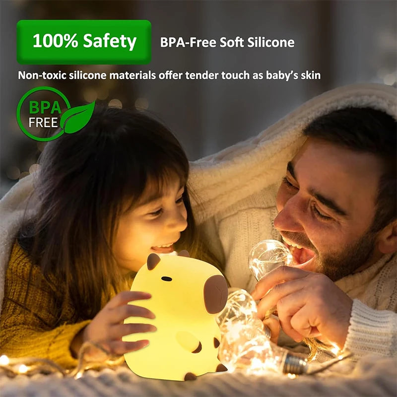 Capybara Silicone Night Light - USB Rechargeable Touch Bedside Lamp for Children - Ideal Gift and Decorative Sleep Aid