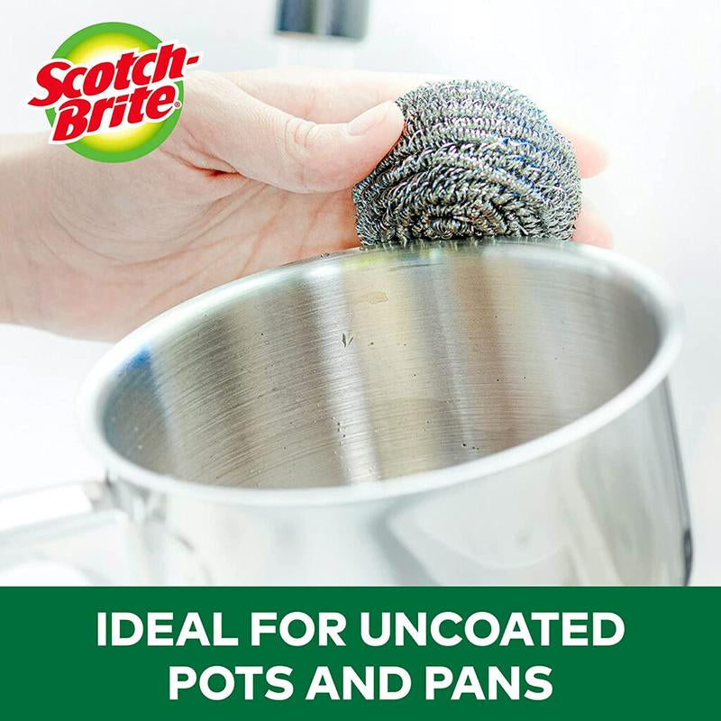 Scotch-Brite Stainless Steel Scrubber, Dish Scrubbers for Cleaning Kitchen and Household, Steel Scrubbers for Cleaning Dishes, 3 Scrubbers 3M Corp