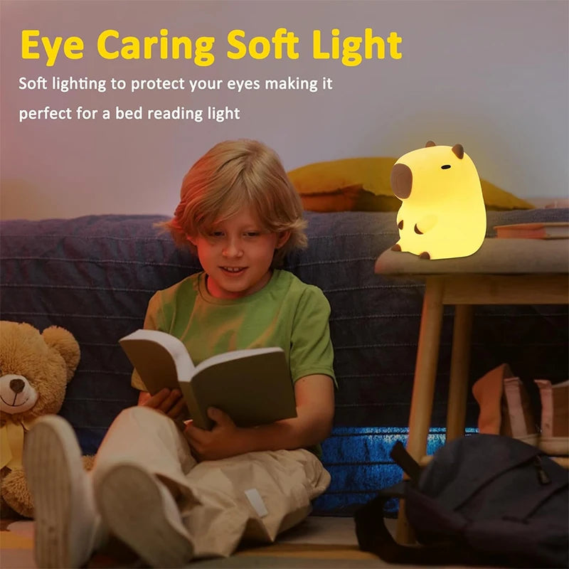 Capybara Silicone Night Light - USB Rechargeable Touch Bedside Lamp for Children - Ideal Gift and Decorative Sleep Aid