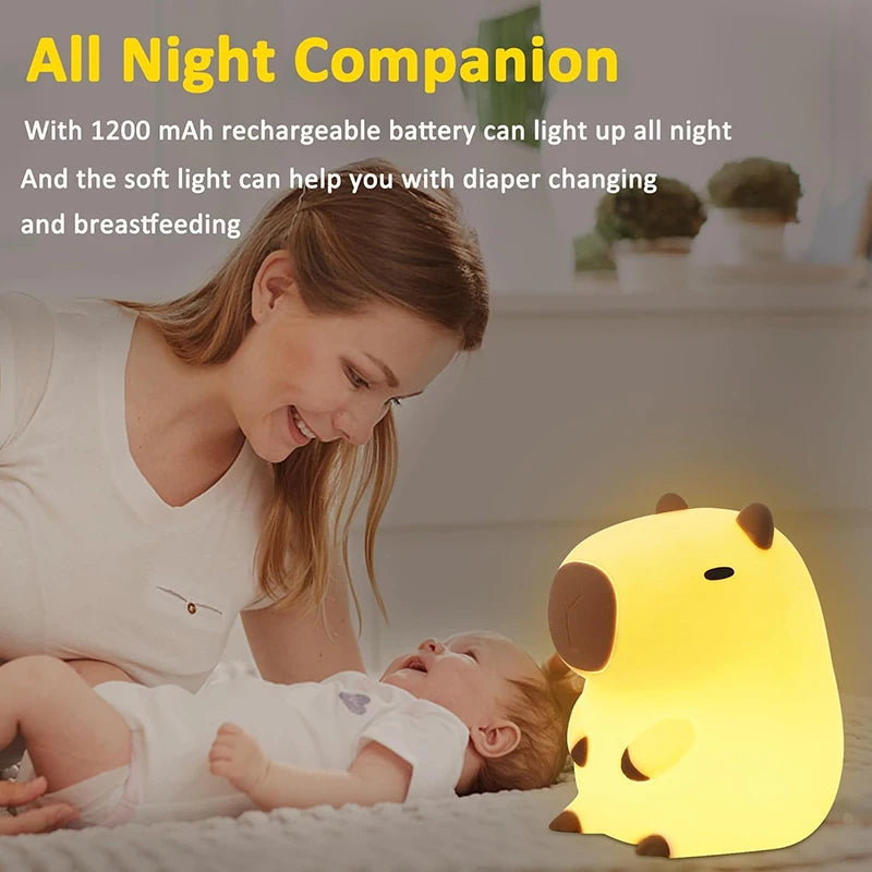 Capybara Silicone Night Light - USB Rechargeable Touch Bedside Lamp for Children - Ideal Gift and Decorative Sleep Aid