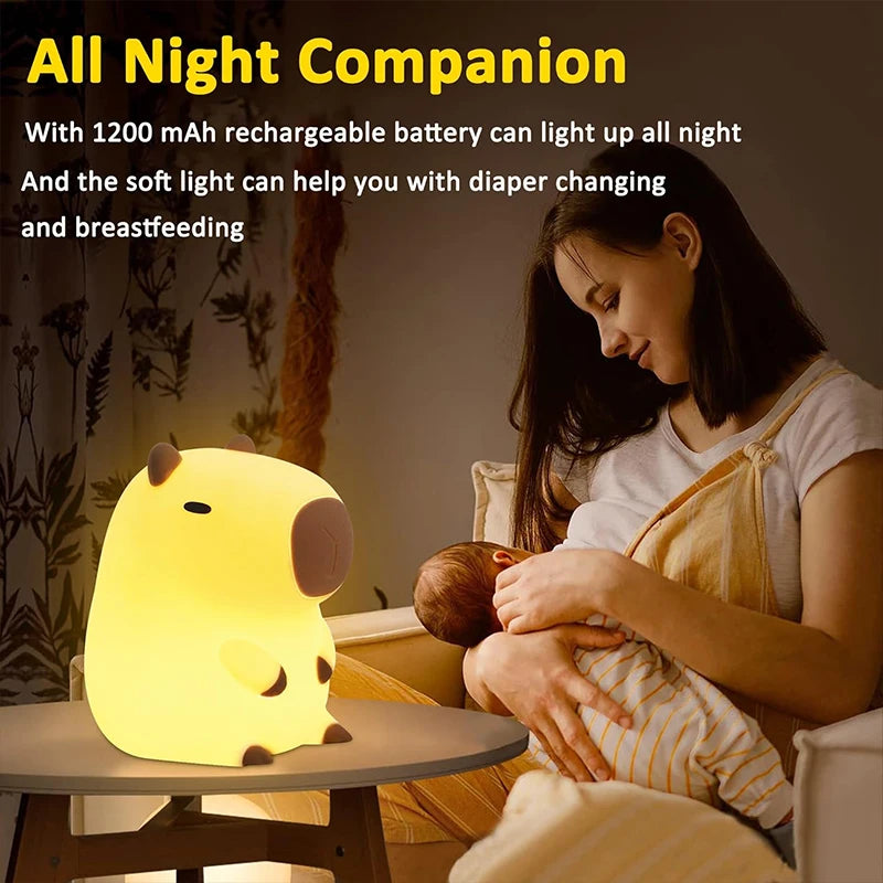 Capybara Silicone Night Light - USB Rechargeable Touch Bedside Lamp for Children - Ideal Gift and Decorative Sleep Aid