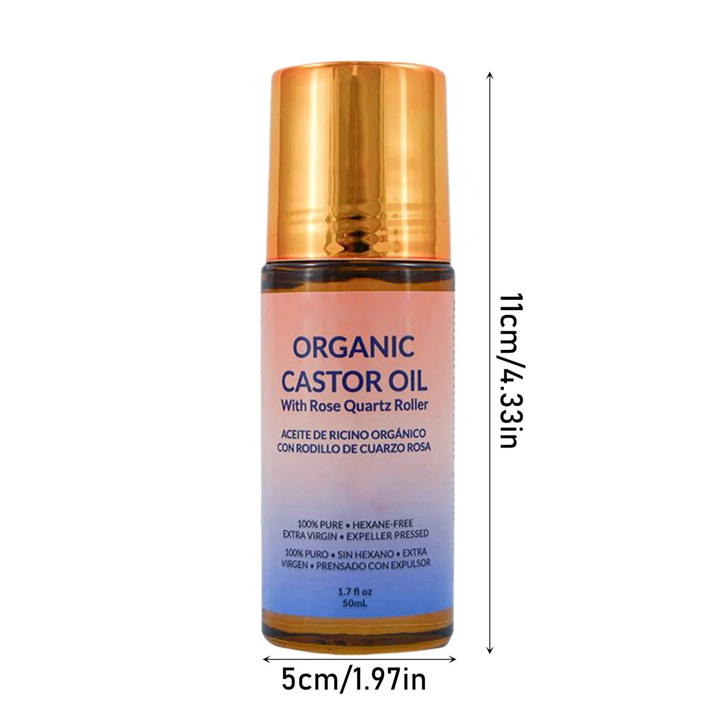 ✨ 50ml Organic Golden Castor Oil Roll-On with Rose Quartz – 100% Pure, Less Mess, Maximum Results For Lush Lashes, Fuller Brows & Glowing Skin – Effortless Beauty, Naturally