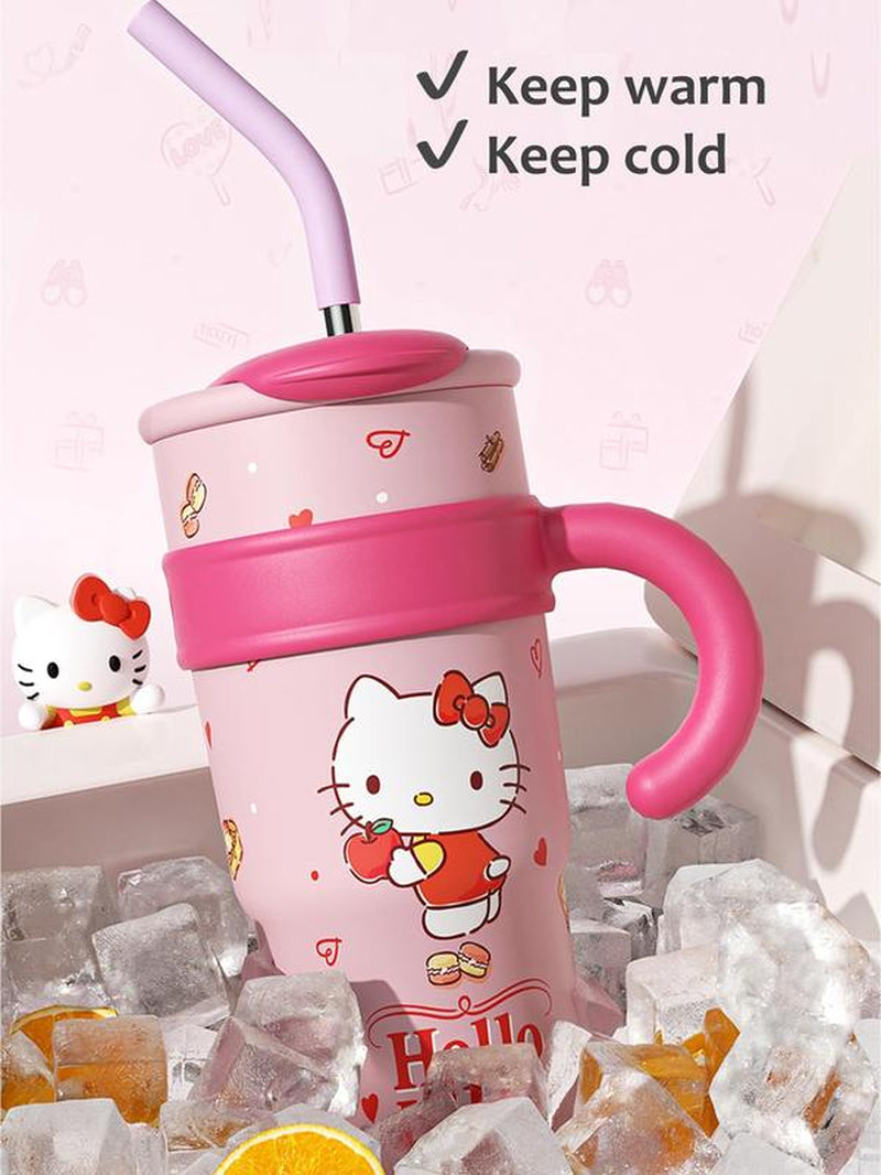 Sanrio Hello Kitty 40 oz Stainless Steel Thermal Tumbler – Vacuum Insulated Water Bottle with Handle & Straw