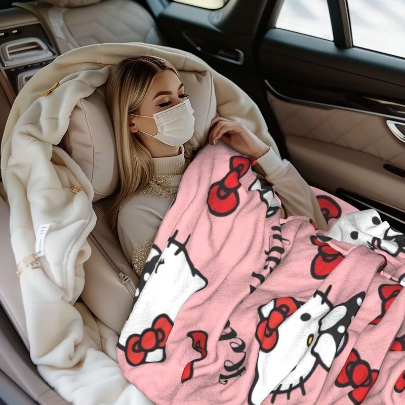 π§£ Hello Kitty Theme Cozy Flannel Blanket β Adorable Printed Plush Throw with Strawberry Design
