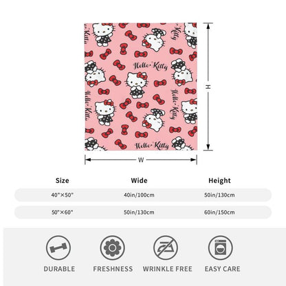 🧣 Hello Kitty Theme Cozy Flannel Blanket – Adorable Printed Plush Throw with Strawberry Design