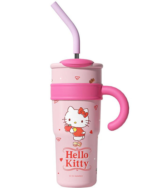 Sanrio Hello Kitty 40 oz Stainless Steel Thermal Tumbler – Vacuum Insulated Water Bottle with Handle & Straw