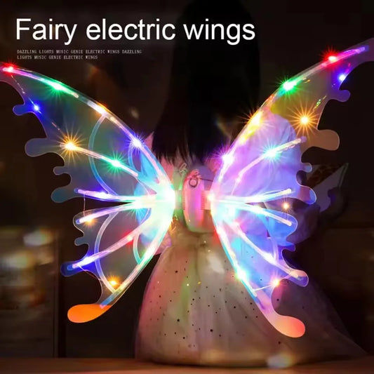 Electrical Butterfly Wings Toy with Music Lights Elf Wings Glowing Shiny Dress up Moving Fairy Wings for Kids Boys Girls Gift
