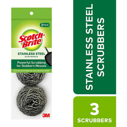 Scotch-Brite Stainless Steel Scrubber, Dish Scrubbers for Cleaning Kitchen and Household, Steel Scrubbers for Cleaning Dishes, 3 Scrubbers 3M Corp