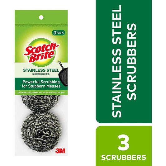 Scotch-Brite Stainless Steel Scrubber, Dish Scrubbers for Cleaning Kitchen and Household, Steel Scrubbers for Cleaning Dishes, 3 Scrubbers 3M Corp