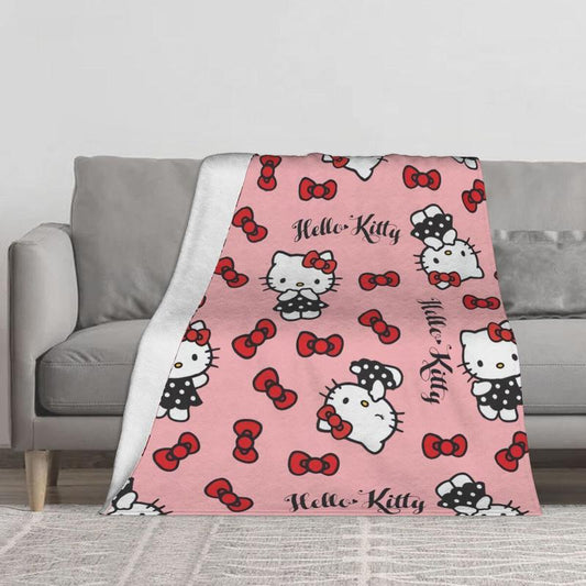 🧣 Hello Kitty Theme Cozy Flannel Blanket – Adorable Printed Plush Throw with Strawberry Design