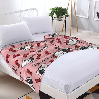 🧣 Hello Kitty Theme Cozy Flannel Blanket – Adorable Printed Plush Throw with Strawberry Design