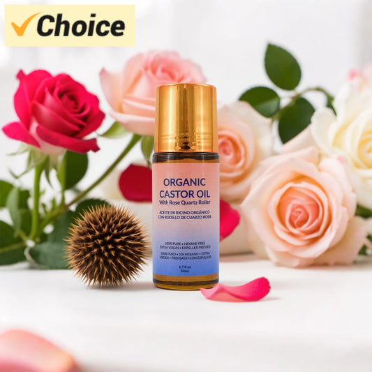 ✨ 50ml Organic Golden Castor Oil Roll-On with Rose Quartz – 100% Pure, Less Mess, Maximum Results For Lush Lashes, Fuller Brows & Glowing Skin – Effortless Beauty, Naturally