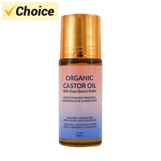 ✨ 50ml Organic Golden Castor Oil Roll-On with Rose Quartz – 100% Pure, Less Mess, Maximum Results For Lush Lashes, Fuller Brows & Glowing Skin – Effortless Beauty, Naturally