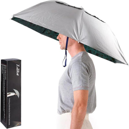 Head Umbrella Hat, Random Colours Compact Folding Hands Free Hat Umbrella for Adults Rain Sun Protection Gardening Fishing Hiking Beach Costume, 36 Inch Nature Cover