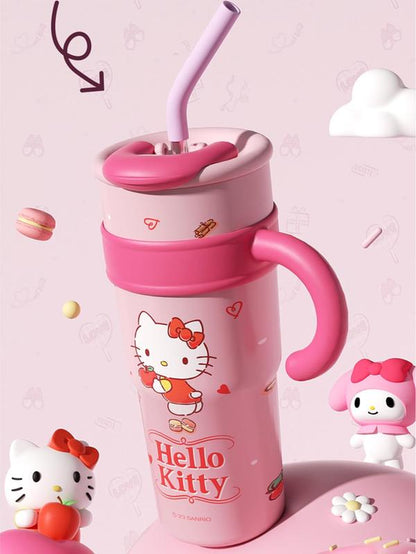 Sanrio Hello Kitty 40 oz Stainless Steel Thermal Tumbler – Vacuum Insulated Water Bottle with Handle & Straw