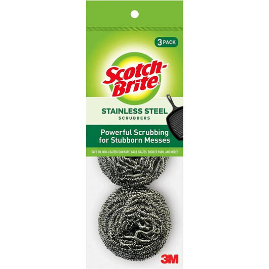 Scotch-Brite Stainless Steel Scrubber, Dish Scrubbers for Cleaning Kitchen and Household, Steel Scrubbers for Cleaning Dishes, 3 Scrubbers 3M Corp