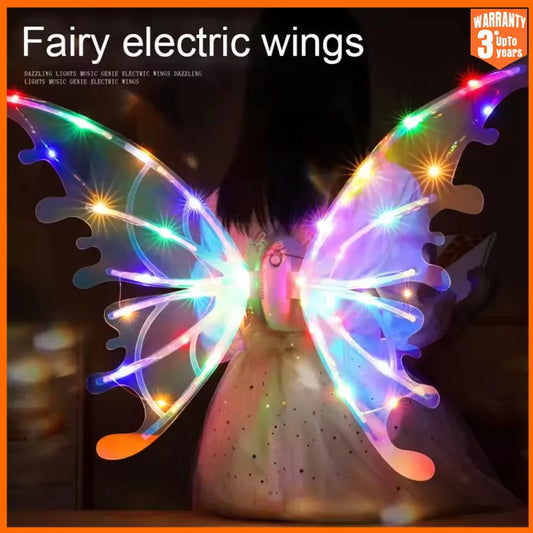 Electrical Butterfly Wings Toy with Music Lights Elf Wings Glowing Shiny Dress up Moving Fairy Wings for Kids Boys Girls Gift