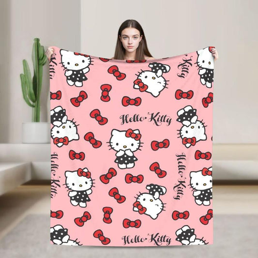 🧣 Hello Kitty Theme Cozy Flannel Blanket – Adorable Printed Plush Throw with Strawberry Design